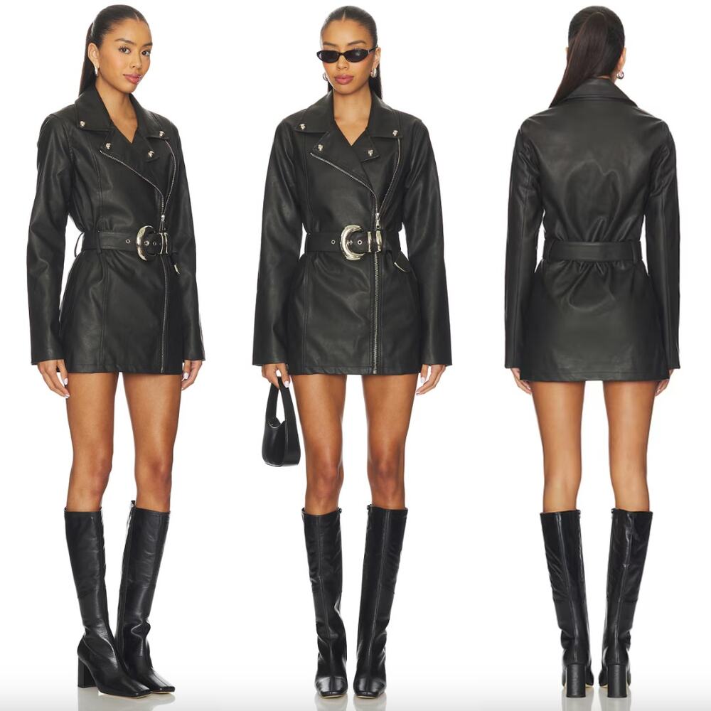 Show Me Your Mumu | NWT Stapleton Mini Dress in Caviar Faux Leather S
